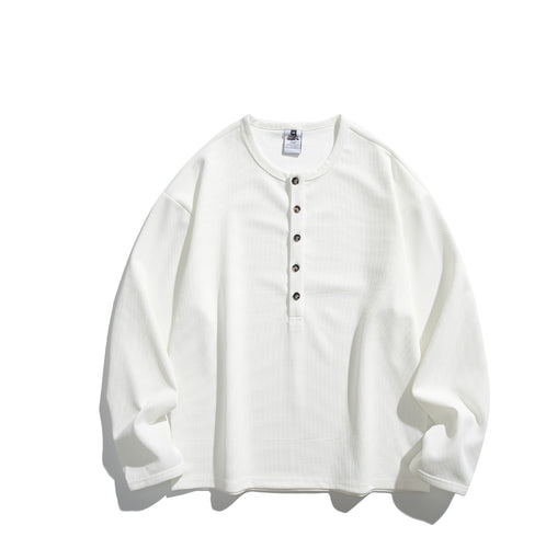 Unisex Waffelstrick-Henleyshirt mit Knopfleiste und Rundhalsausschnitt Shop Nory