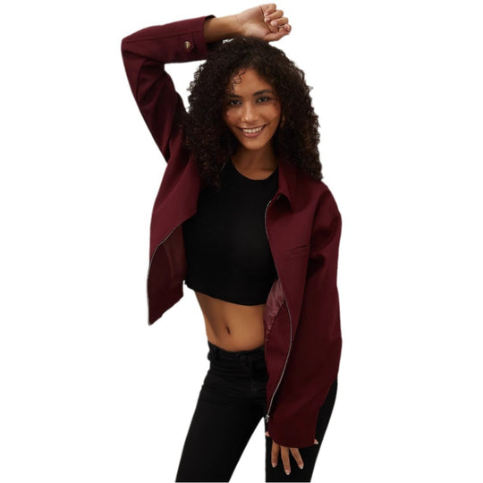 Damen Boxy Overshirt-Jacke mit Metallreißverschluss und Hemdkragen Shop Nory