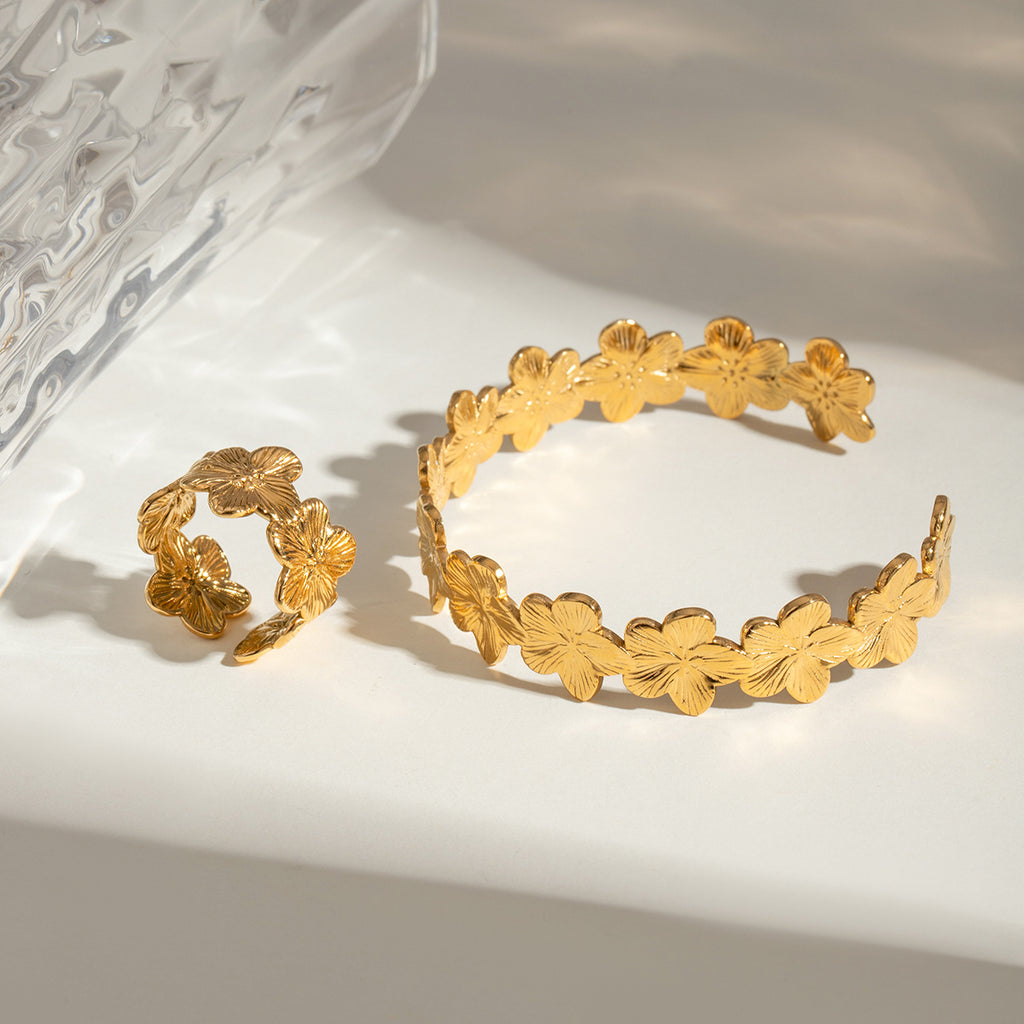 Damen Offenes Armband mit floralem Design aus rostfreiem Edelstahl Shop Nory