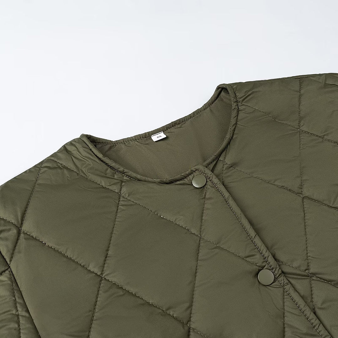 Damen Steppjacke ohne Kragen mit Druckknopfverschluss und aufgesetzten Pattentaschen Shop Nory