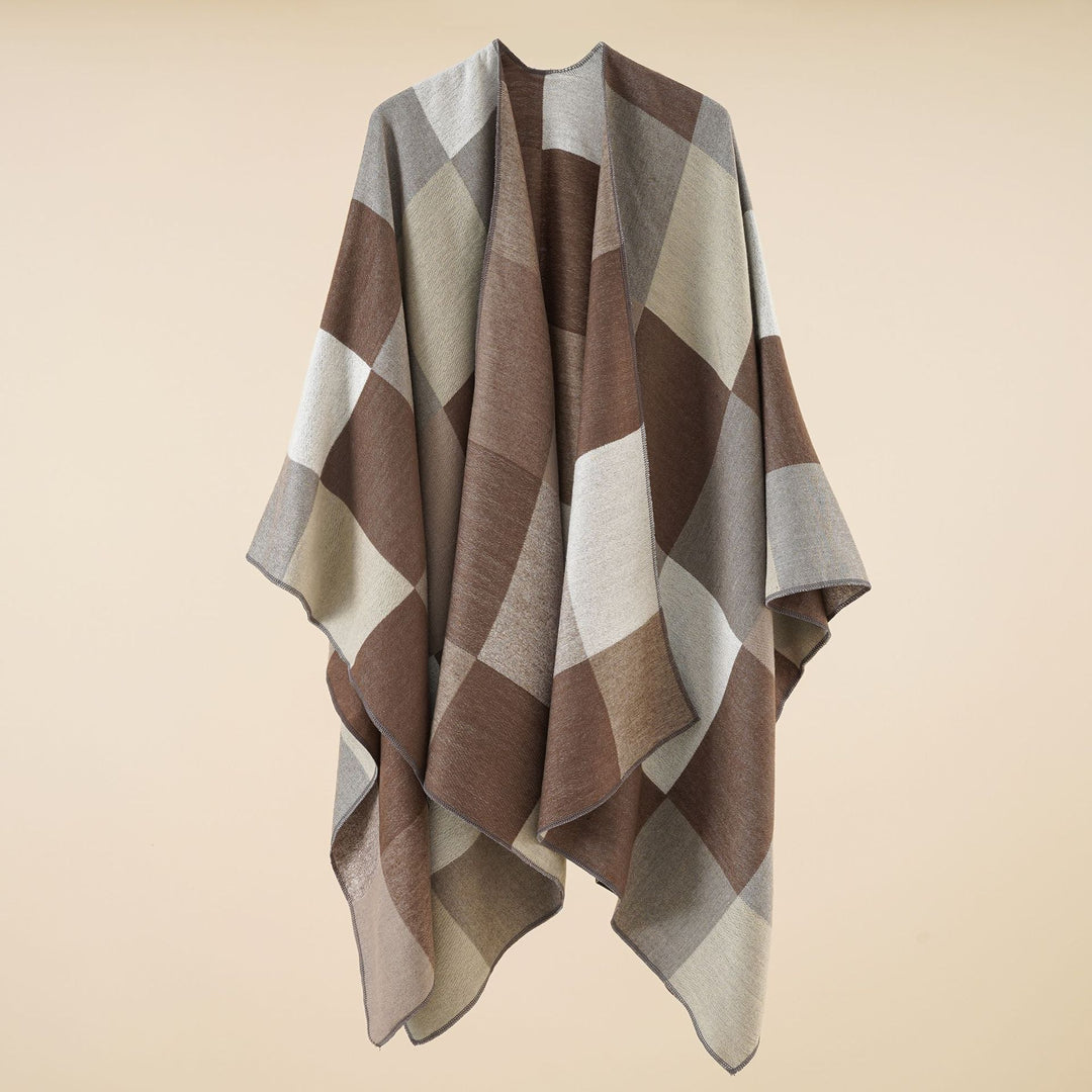 Damen Leichter Jacquard-Poncho mit geometrischem Muster und asymmetrischem Saum Shop Nory