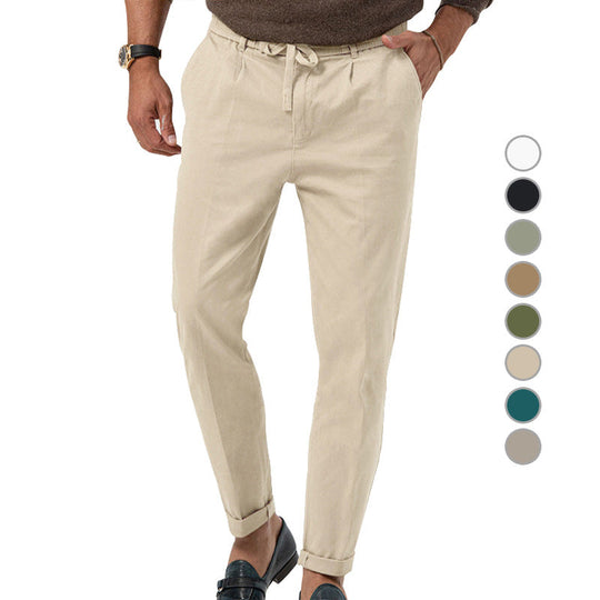Herren nan leichte Leinenhose mit Kordelzug und schmaler Passform