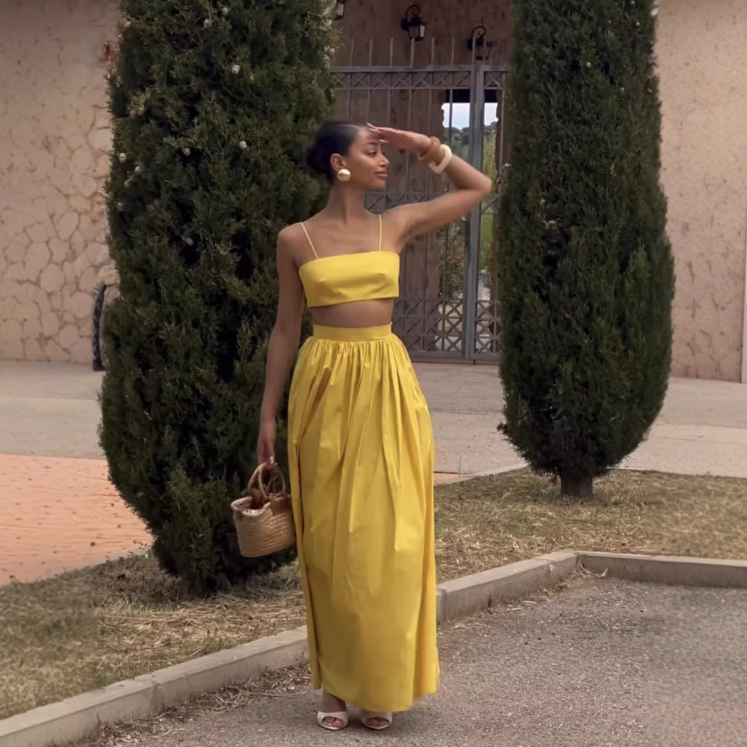 Damen Set aus Crop-Top und Maxirock mit elegantem Rüschendesign