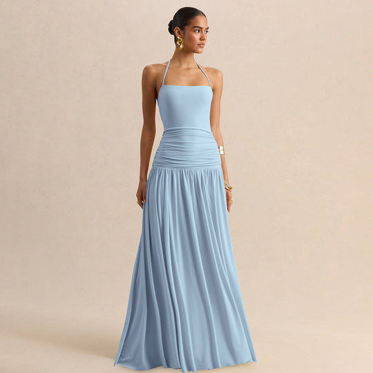 Damen Maxikleid mit Raffungen und schulterfreiem Design