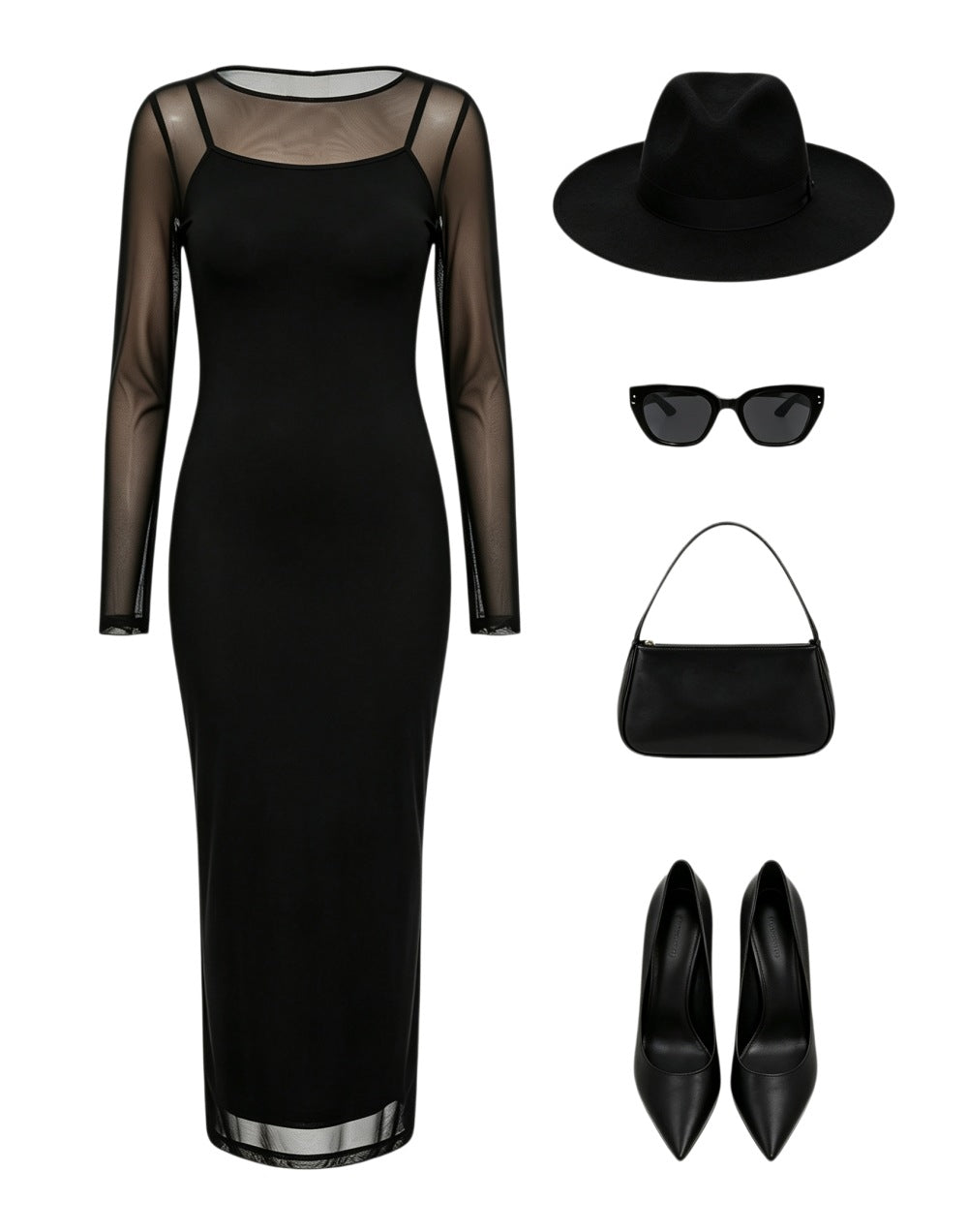 Damen Figurbetontes Etuikleid mit transparenten Mesh-Ärmeln Shop Nory