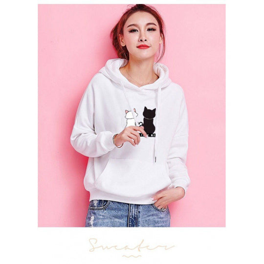 Damen Kapuzenpullover mit Katzen-Print, lockerem Schnitt und Kängurutasche Shop Nory
