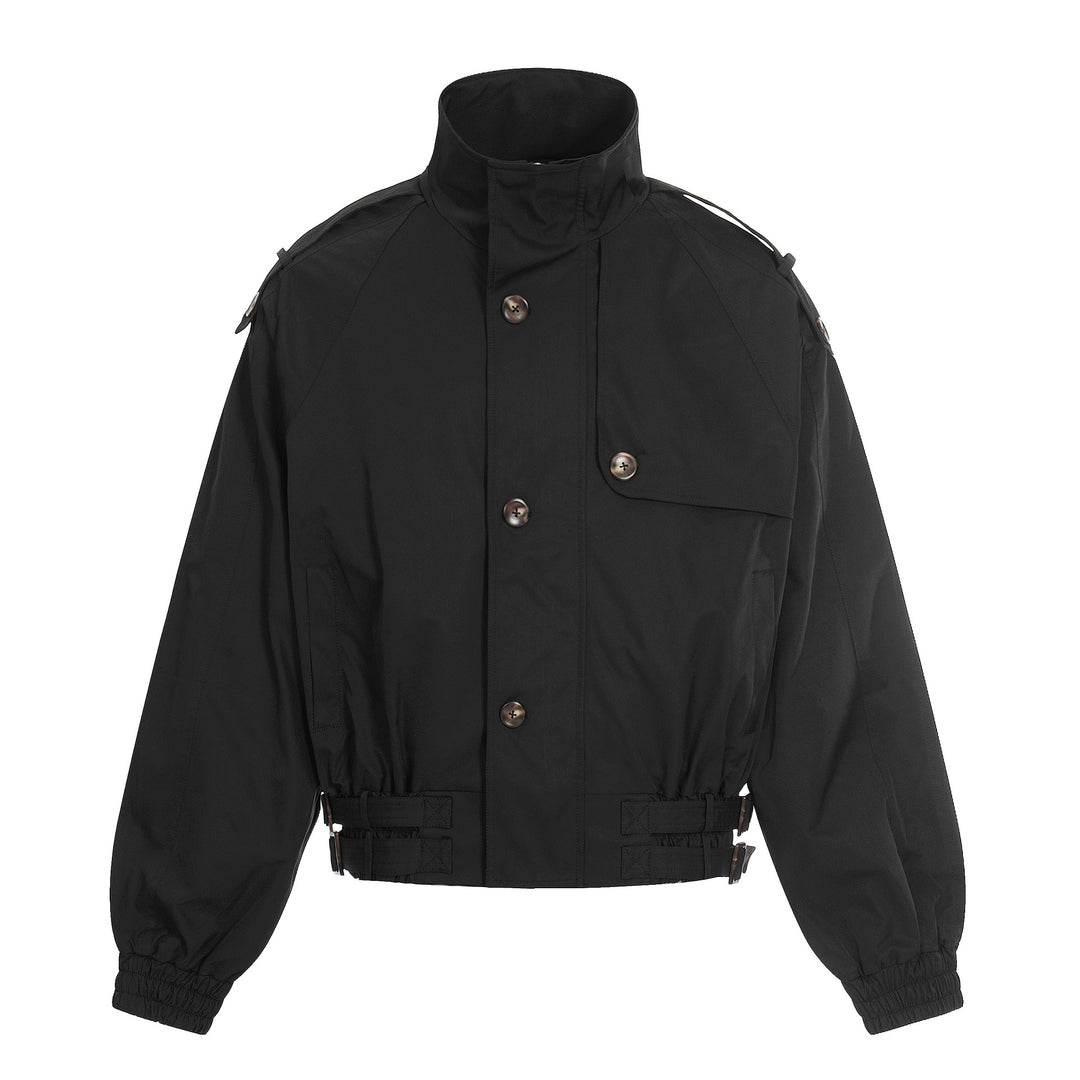 Damen Kurz geschnittene Boxy-Trenchjacke mit hohem Funnelkragen, Schulterklappen und verstellbarem Taillengurt Shop Nory