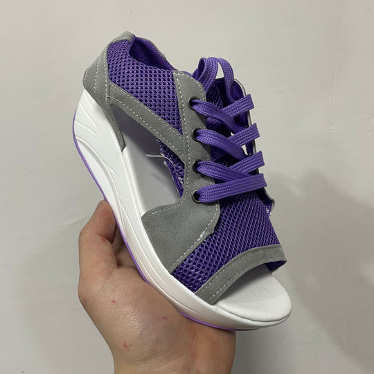 Damen Sportive Keilsandaletten mit atmungsaktivem Mesh, offenen Zehen und Schnürung Shop Nory