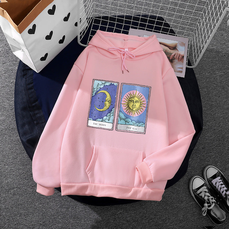 Damen nan leichter Oversize Kapuzenpullover mit Herz‑EKG‑Motiv, langen Kordeln und elastischem Bund Shop Nory