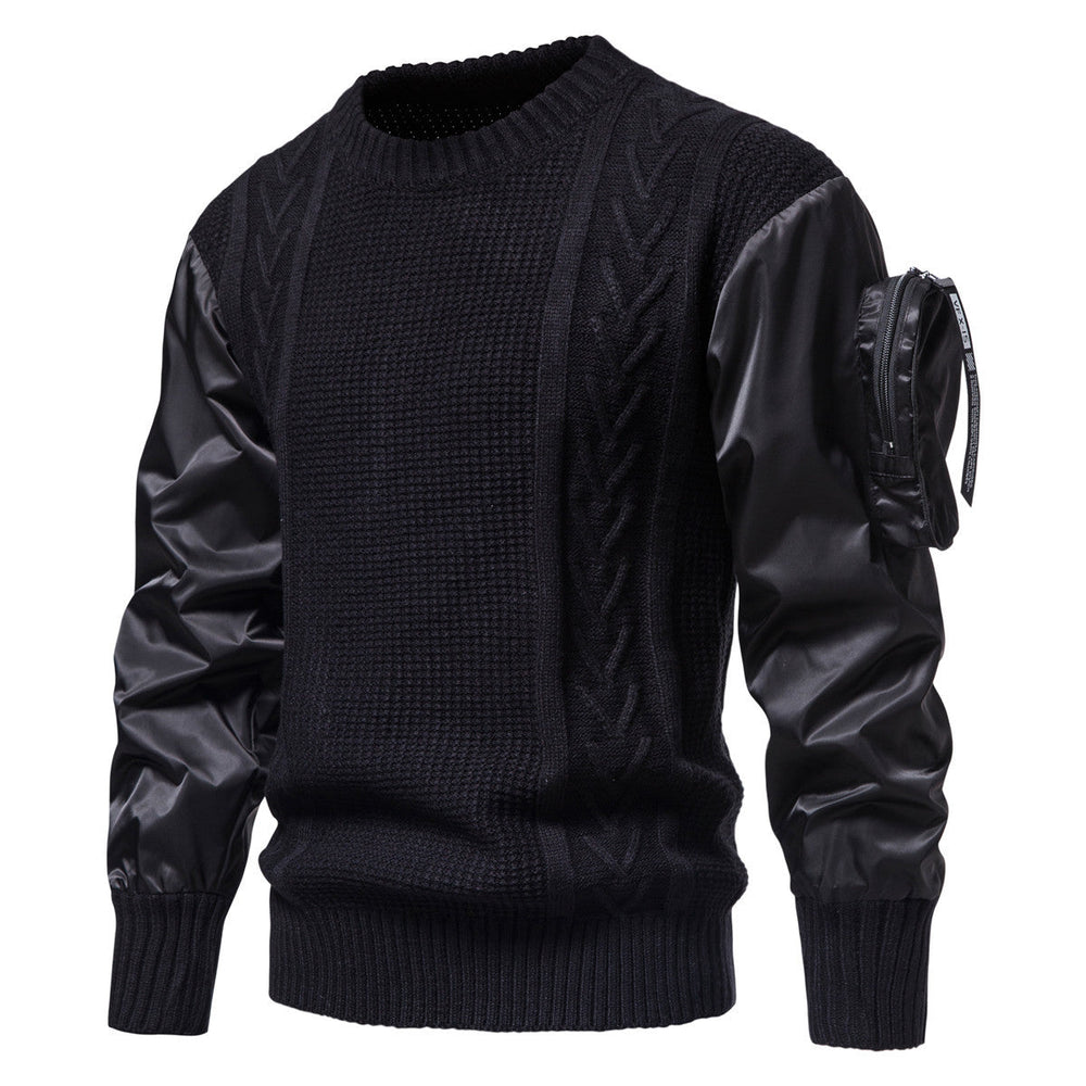 Herren Grobstrickpullover mit modernen Kunstlederärmeln Shopnory