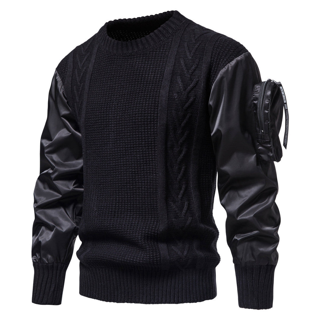Herren Grobstrickpullover mit modernen Kunstlederärmeln Shopnory