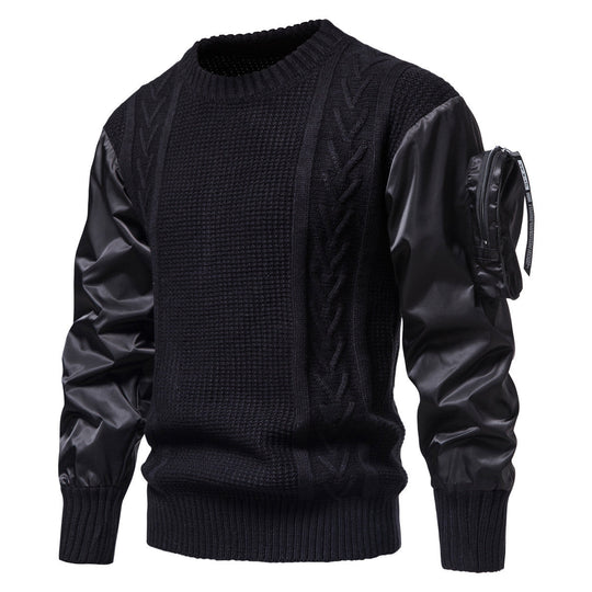 Herren Grobstrickpullover mit modernen Kunstlederärmeln Shopnory