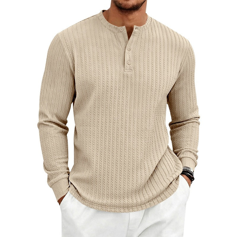 Herren Langarm-Henley-Shirt aus geripptem Baumwoll-Mix mit Knopfleiste Shop Nory