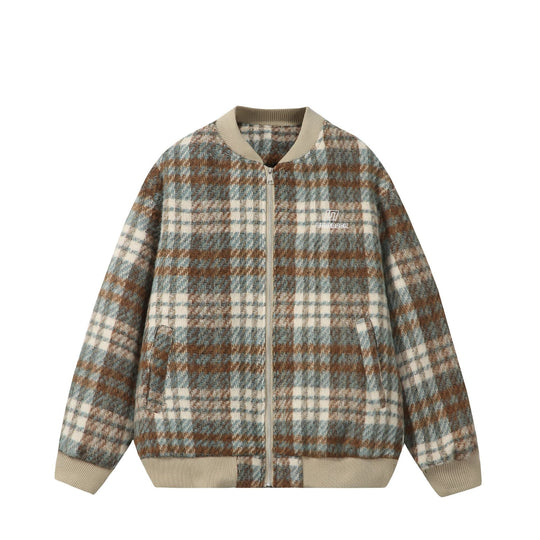 Unisex Kurzer kastig geschnittener Wollmix‑Bomber mit Karomuster und Rippenbund Shop Nory