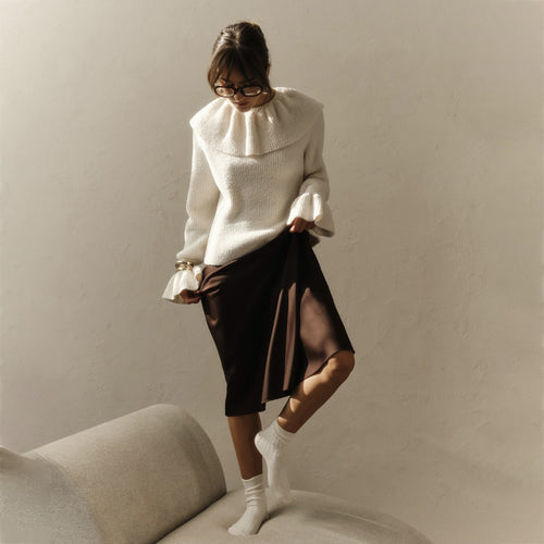 Damen Pullover mit weitem Rollkragen und Volantärmeln Shop Nory