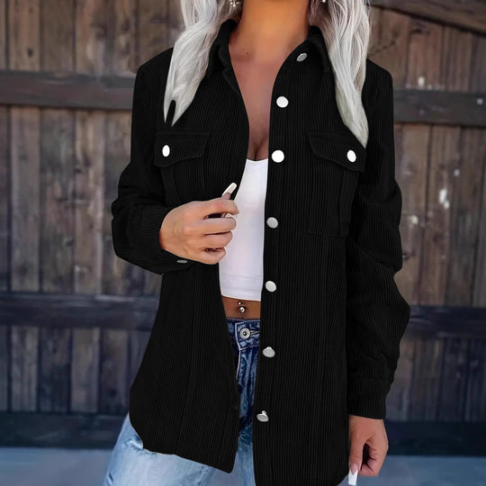 Damen Longline-Cordhemdjacke mit Brustklappen und Druckknopfleiste Shop Nory