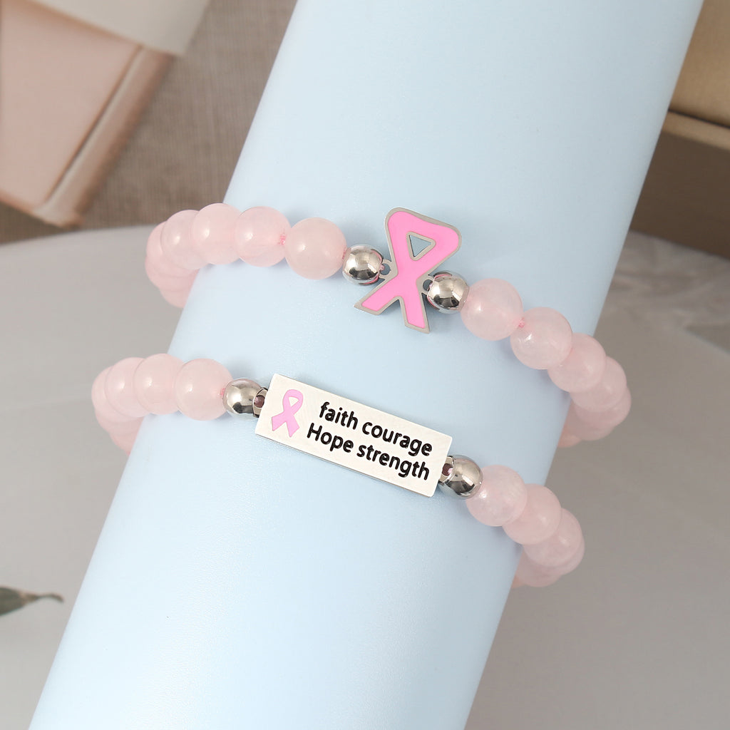 Damen Armband mit Botschaft und rosa Schleifenanhänger Shop Nory