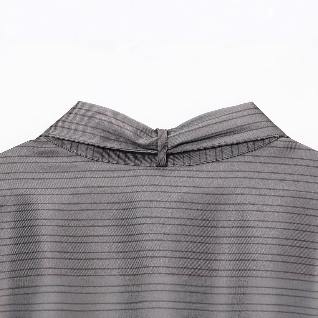 Damen Oversize Seidenähnliche Bluse mit Schluppe und Brusttaschen Shop Nory