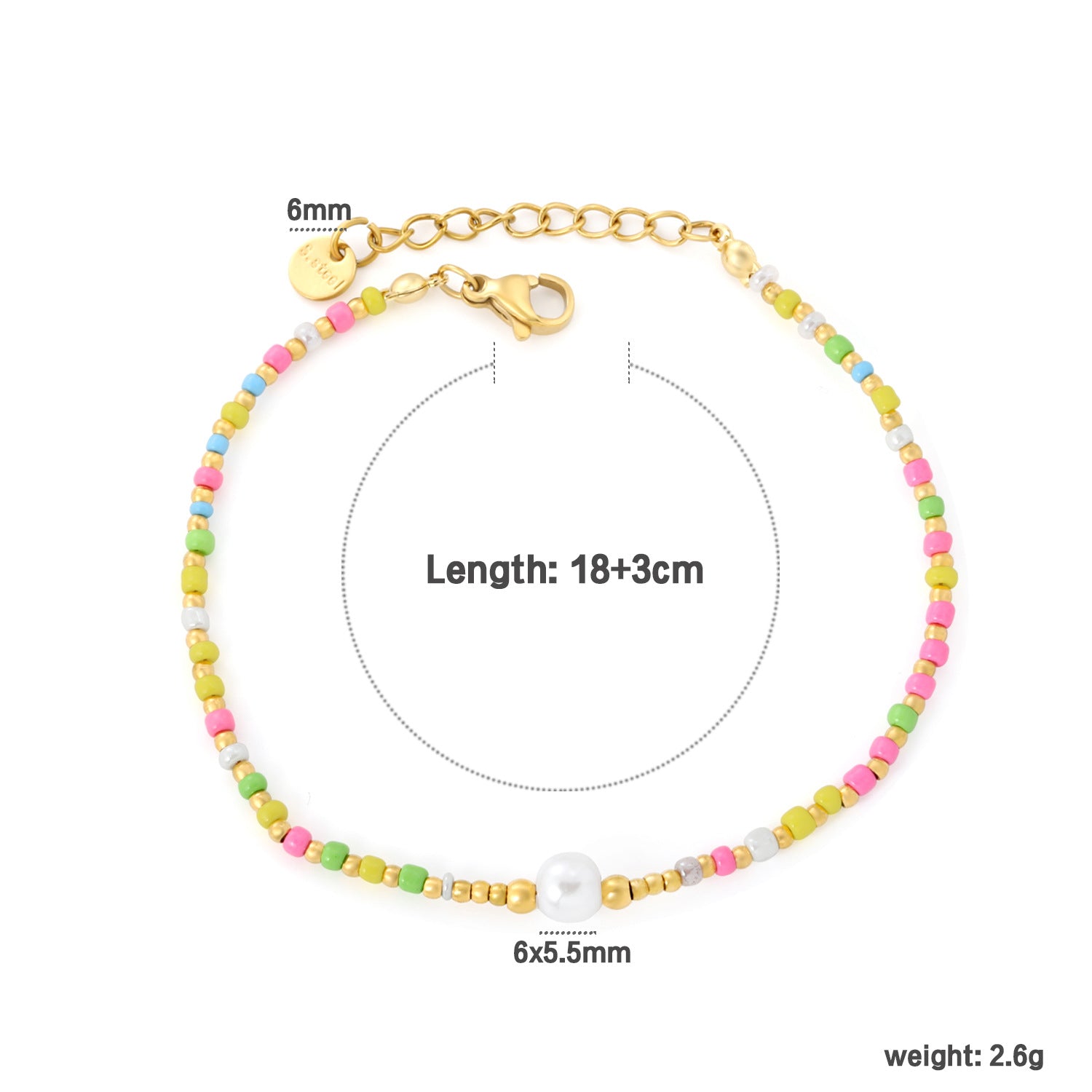 Damen Armband mit farbenfrohen Perlen und hochwertiger Edelstahl-Kette Shop Nory