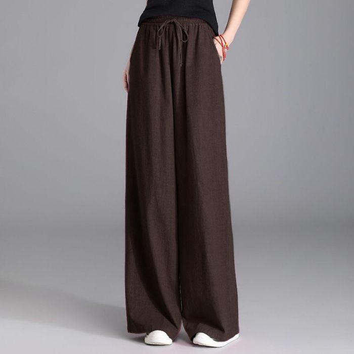 Damen nan weite Palazzo Leinenhose mit elastischem Kordelbund und Seitentaschen Shop Nory