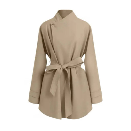 Damen Oversized Wickelbluse mit Stehkragen und Bindegürtel Shop Nory