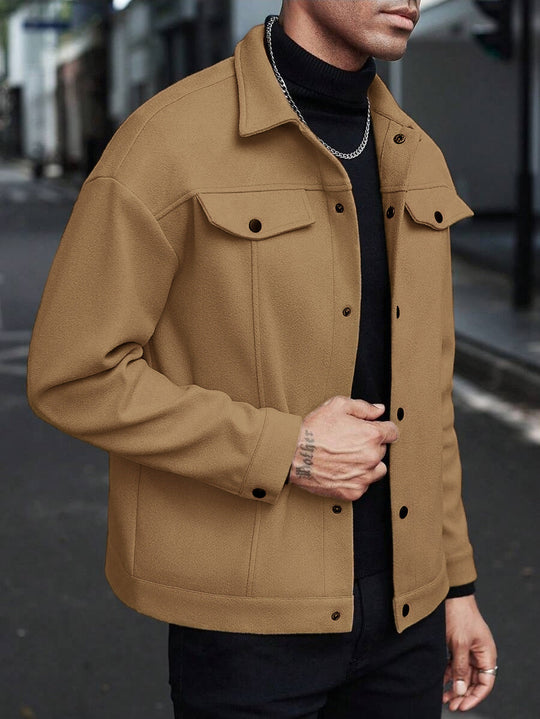 Herren nan Hemdjacke aus Wollmischung mit Druckknöpfen und Pattentaschen Shopnory