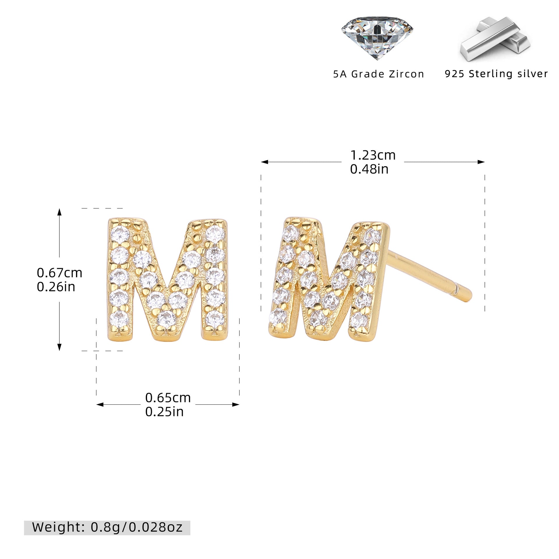 Damen Ohrstecker aus 925 Sterling Silber mit luxuriösem Zirkonbuchstaben R Shop Nory