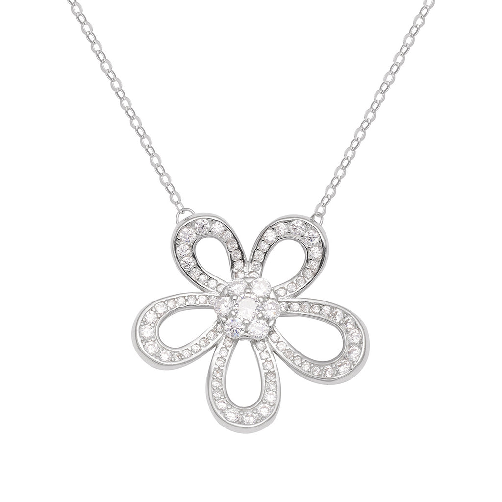 Damen Halskette mit filigranem Blumenanhänger und funkelnden Kristallelementen Shop Nory