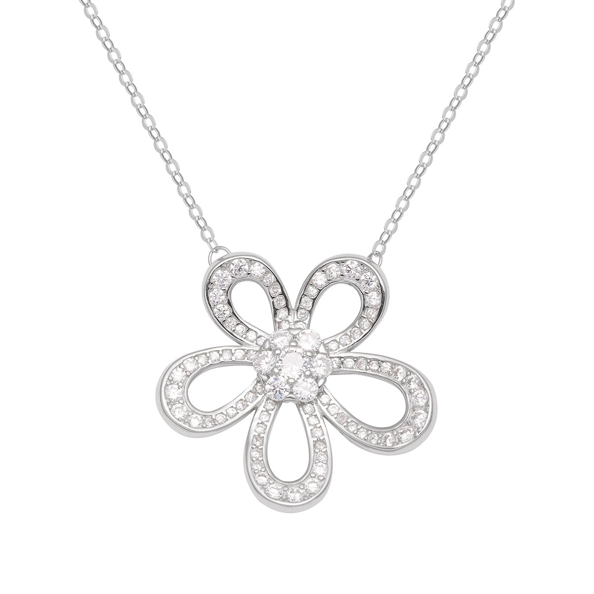 Damen Halskette mit filigranem Blumenanhänger und funkelnden Kristallelementen Shop Nory