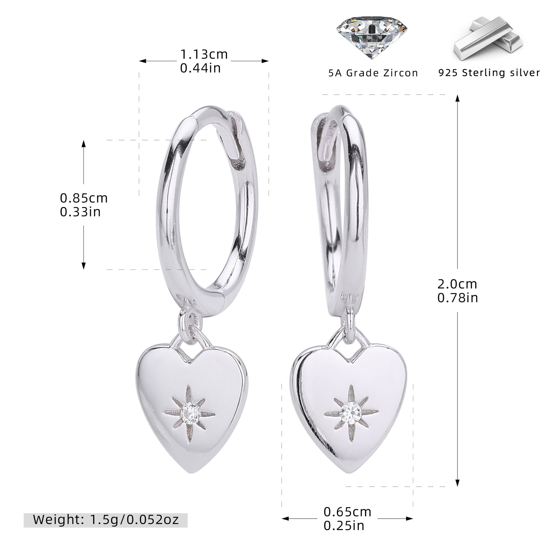Damen Ohrhänger mit Herzanhänger und funkelndem Zirkon Shop Nory