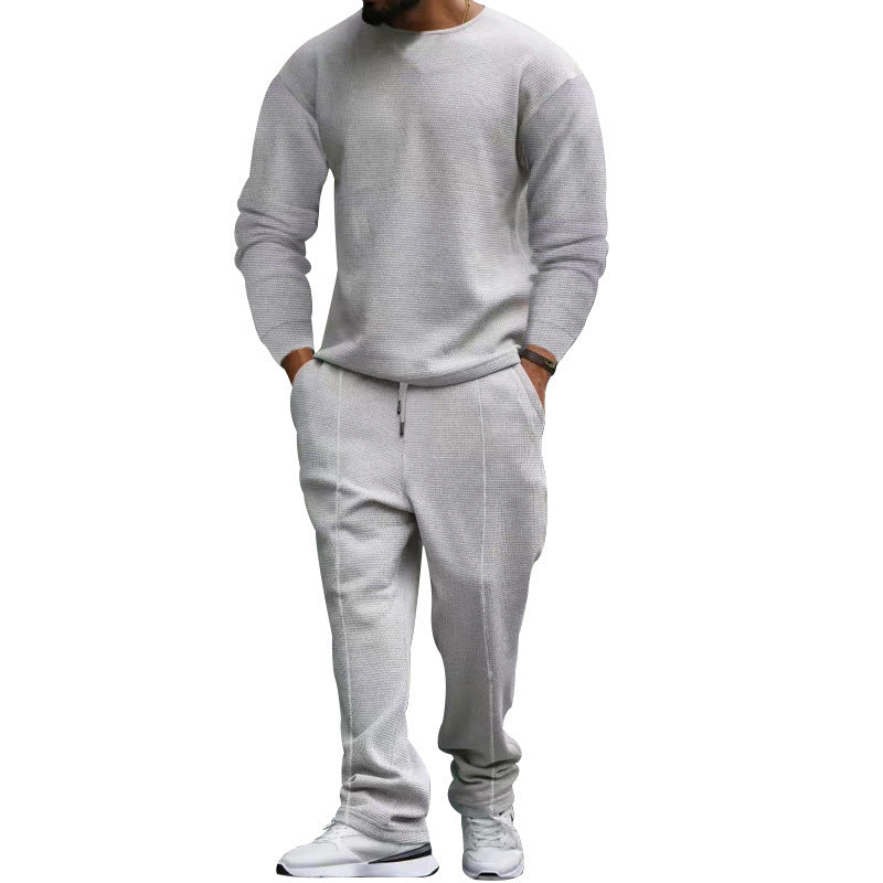 Herren nan strukturiertes Lounge-Set mit Rundhals-Pullover und schmal zulaufender Naht-Jogginghose Shop Nory