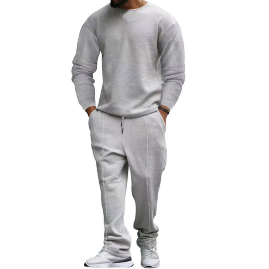 Herren nan strukturiertes Lounge-Set mit Rundhals-Pullover und schmal zulaufender Naht-Jogginghose Shop Nory