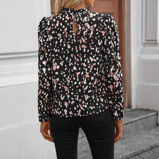Damen Bluse mit Rüschenkragen, Puffärmeln und Animal‑Print Shop Nory
