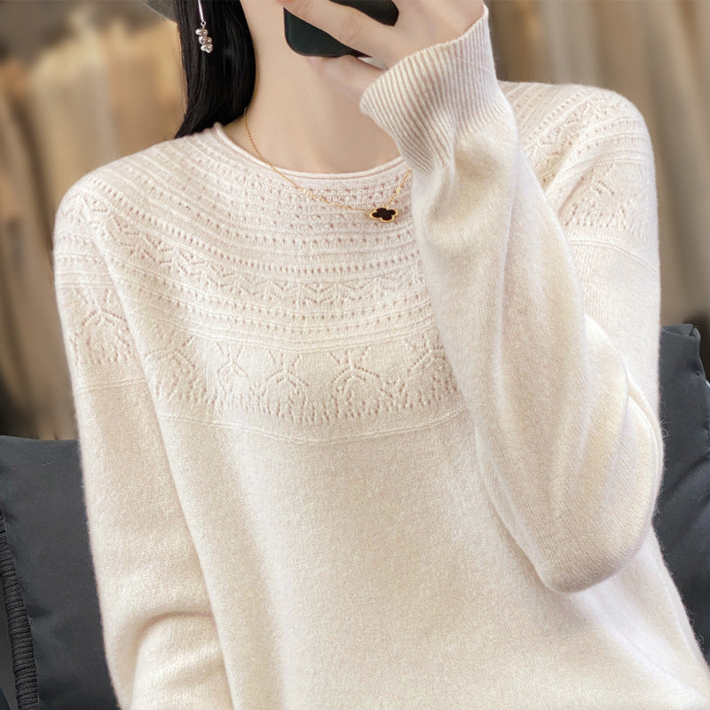Damen Rundhals-Feinstrickpullover mit strukturierter Passe und Kaschmir-Optik Shop Nory