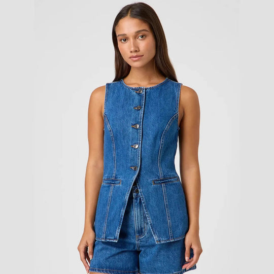 Damen Jeansweste mit tailliertem Schnitt und praktischen Taschen