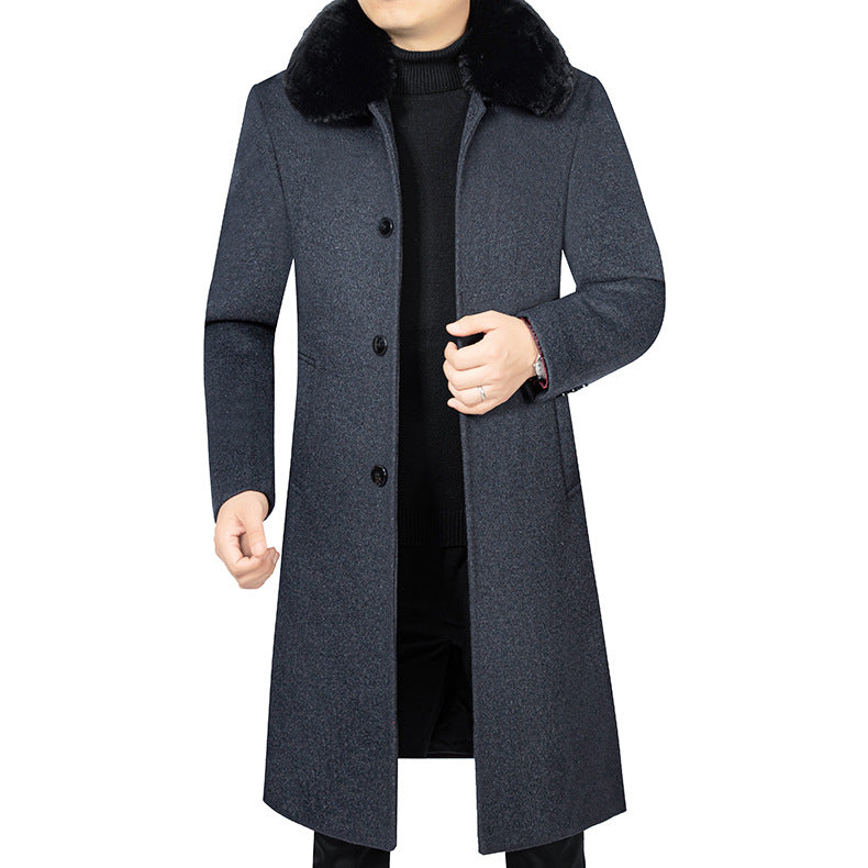 Herren Langer Wollmix-Mantel mit abnehmbarem Kunstfellkragen und gesteppter Thermowattierung Shop Nory