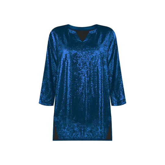 Damen Glänzendes Oversize-Tunika-Shirt mit V‑Ausschnitt und Seitenschlitzen Shop Nory