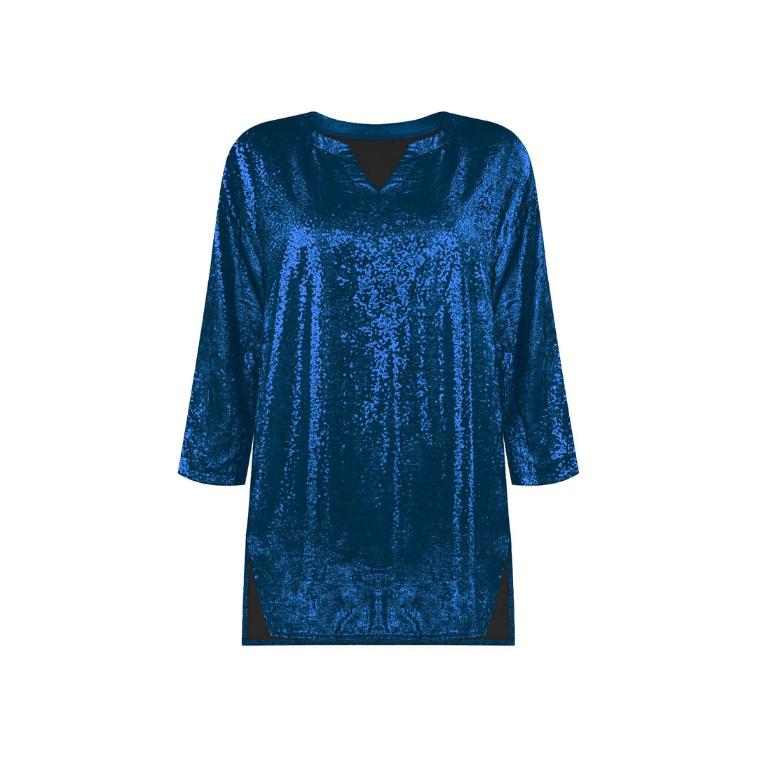 Damen Glitzernde Tunika-Bluse mit V‑Ausschnitt, Fledermausärmeln und Seitenschlitzen Shop Nory