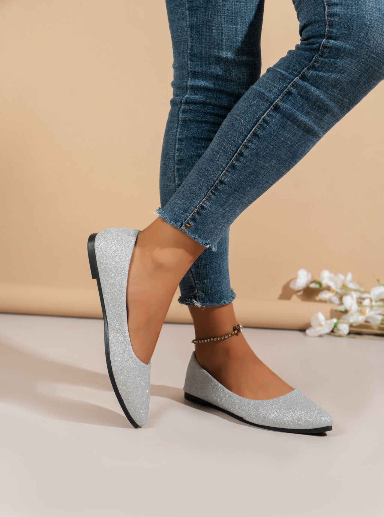 Damen Glitzernde Ballerinas mit elegantem Schnitt