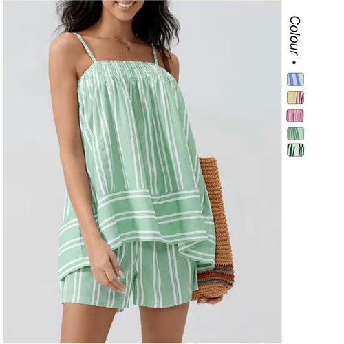 Damen Lässiges Schlafanzug-Set mit verstellbaren Trägern und asymmetrischem Saum