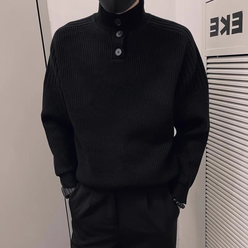 Herren Relaxed Rippstrick‑Pullover mit Halbknopf‑Stehkragen Shop Nory