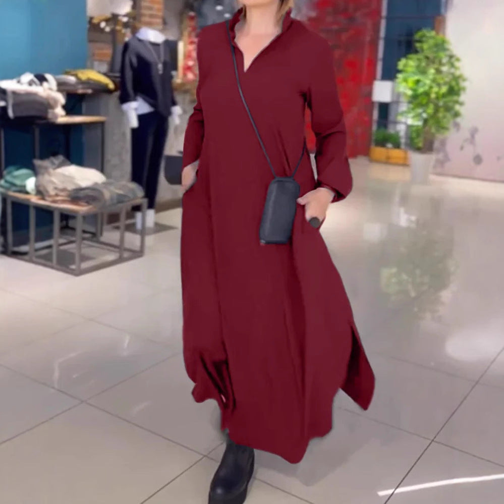 Damen Langblusenkleid mit praktischen Seitentaschen und modernem Schnitt