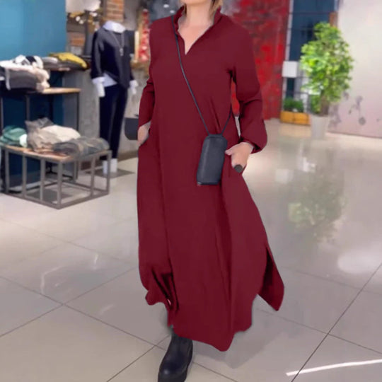 Damen Langblusenkleid mit praktischen Seitentaschen und modernem Schnitt