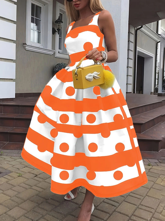 Damen Elegantes Midi-Kleid mit strukturiertem Polka-Dot-Design und schwingendem Rock Shopnory
