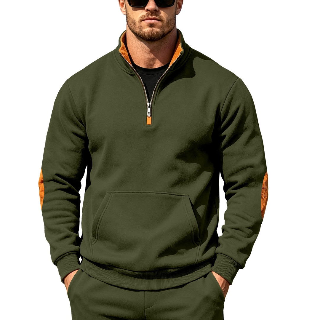 Herren Athletisches Halbzip-Sweatshirt mit Ellenbogenpatches und Kängurutasche Shop Nory