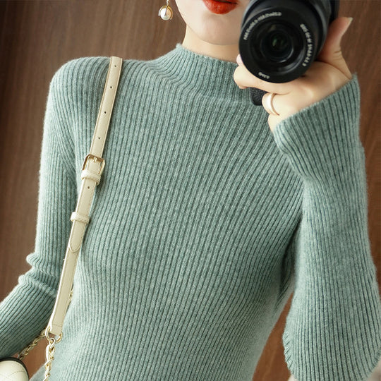 Damen Körperbetonter Rippenstrick-Rollkragenpullover mit Stretch-Effekt Shop Nory