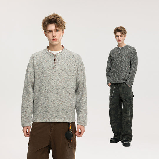 Herren Strick‑Henley mit Melange‑Struktur, Knopfleiste und relaxed Fit Shop Nory