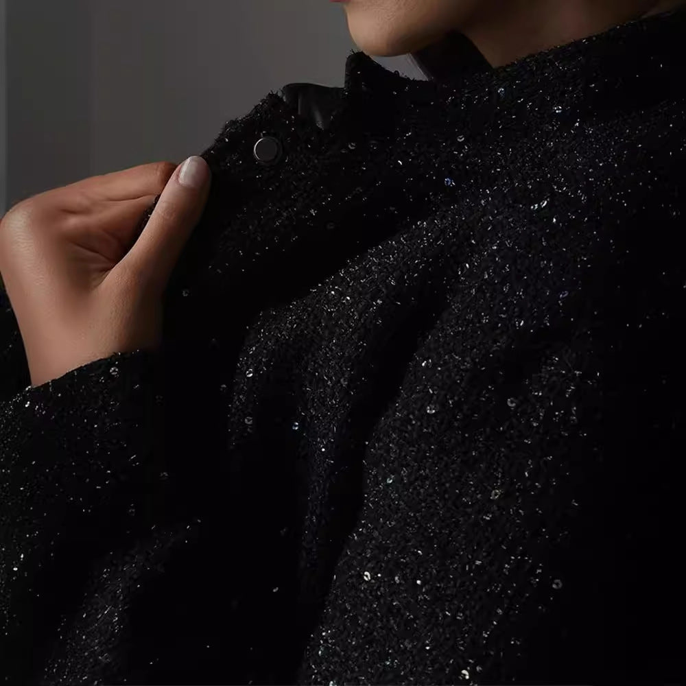 Damen Glamouröse Glitzerjacke mit oversized Schnitt und modischen Taschen