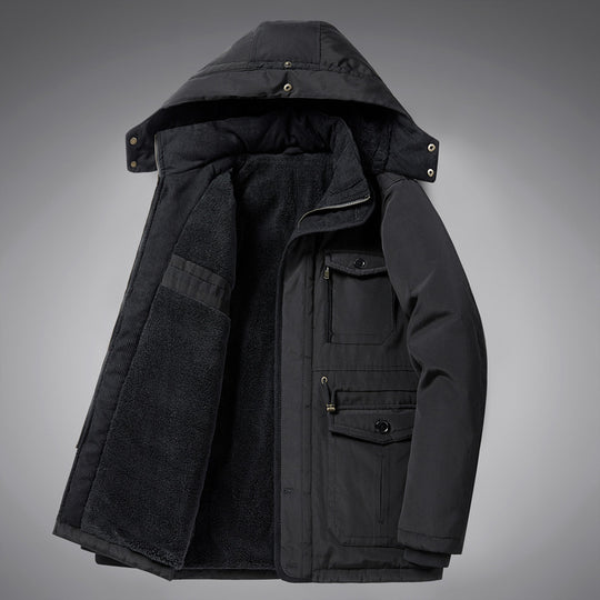 Herren wattierte Parka-Jacke mit Teddyfutter, Kapuze und multifunktionalen Taschen Shop Nory