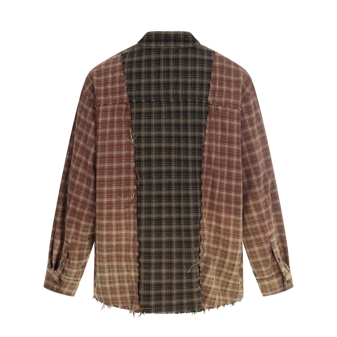 Herren Patchwork-Flanell-Overshirt mit ausgefransten Kanten Shop Nory